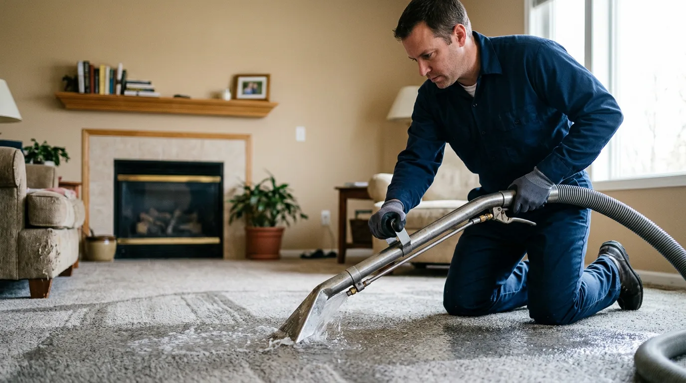 Water damage restoration technician working near East Lansing, MI